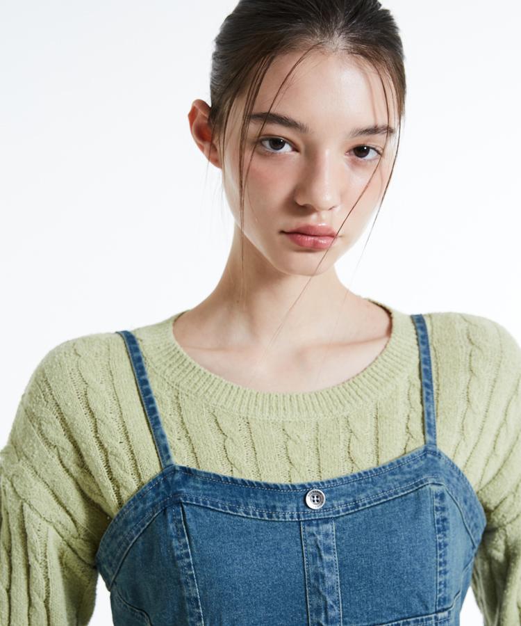 Burkeru Women S Crop Cable Knit Light Green Light Green_F