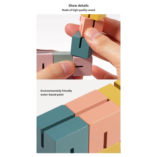 Holz-Drehblock-Spielzeug, tragbar, für unterwegs, pädagogisches 3D-Puzzle, bunter gedrehter Würfel, sensorisches Spielzeug, Geschenk für Kleinkinder, Jungen und Mädchen, Partygeschenke