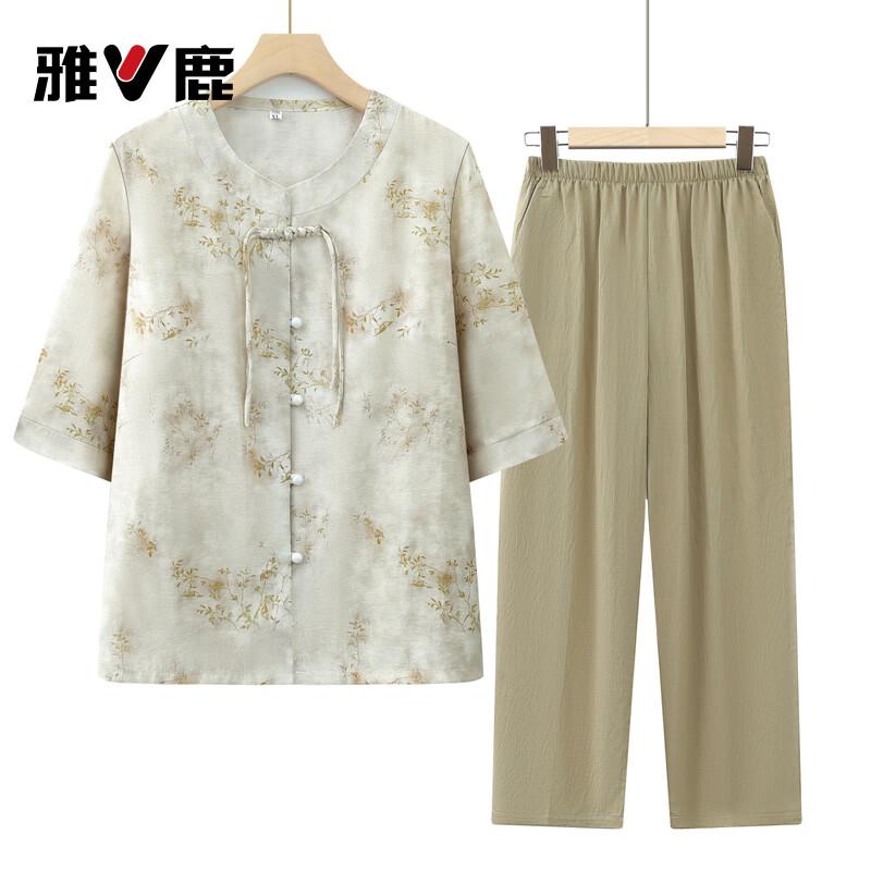 Yalu Mid-Aged Women s New Chinese Style Short Sleeve Top & Set 2XL