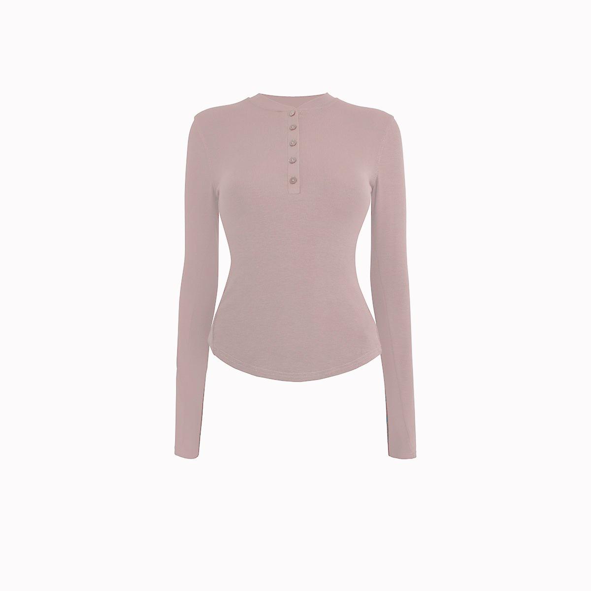 Autumn-Winter Slim Fit Moisture-Wicking Long Sleeve Henley Yoga Top L (size 6)