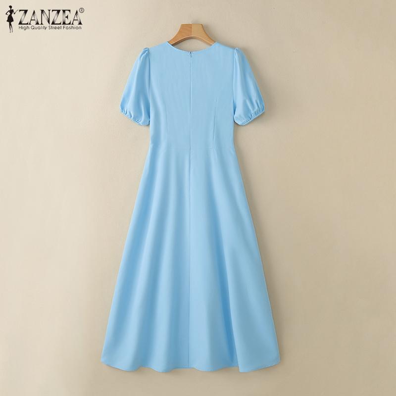 ZANZEA Women Casual O-neck Short Sleeve Summer Lace Patchwork Long Dress