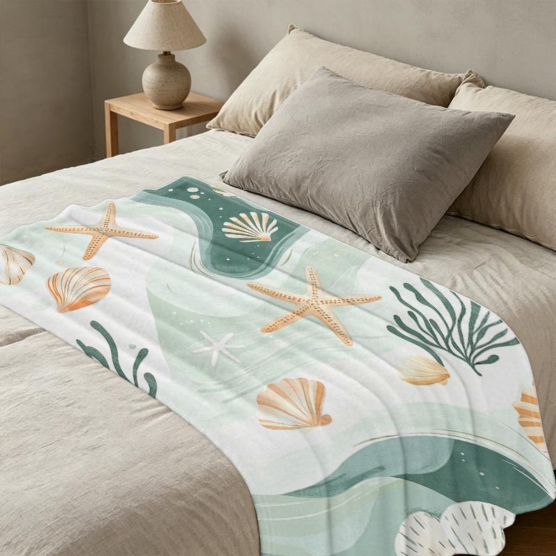 Home Flannel Throw Blanket - Solid Color Ocean Themed, Soft Cozy Warm Blanket for Home Lounge, Halloween & Christmas Use