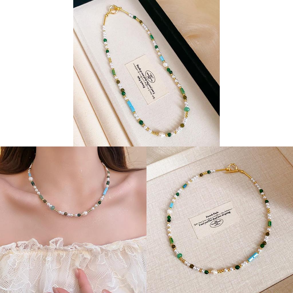 French Retro Pearl Beaded Necklace With Geometric Design For Elegant Women