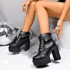 Women's Chain Decor Block Heeled Boots Fashion Lace Up Side Zipper Platform Boots Stylish Ankle Boots High Heels