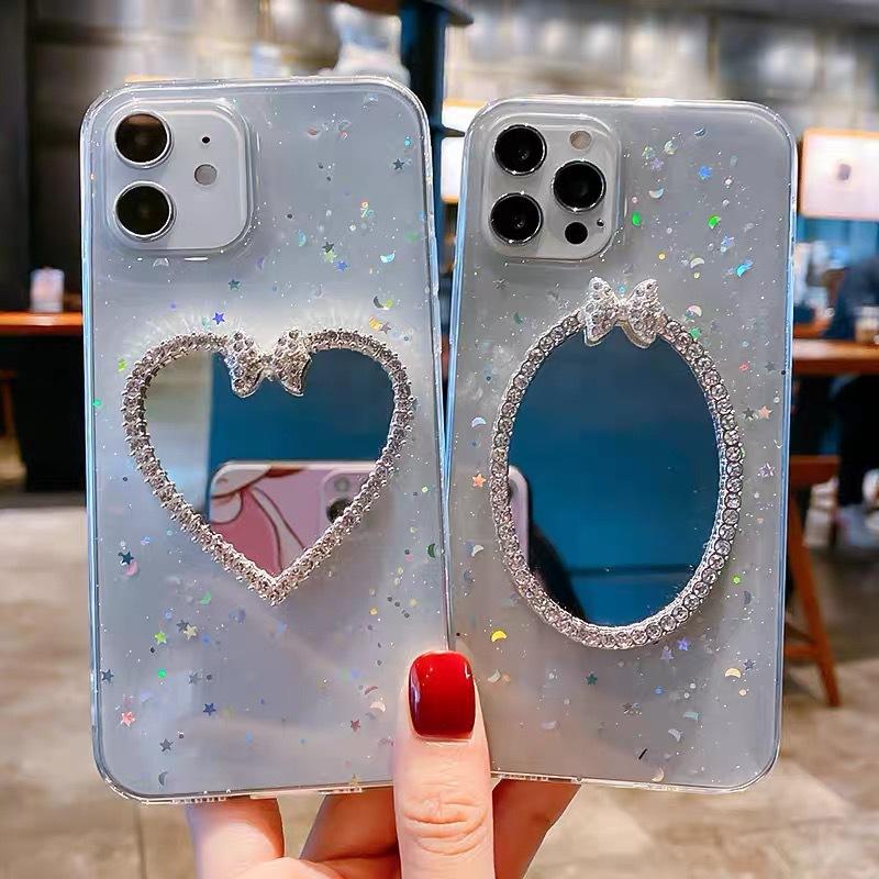 Apple 17Promax Phone Case For Iphone 16 Transparent 15 Glitter Xs Makeup Mirror 14Plus Rhinestones