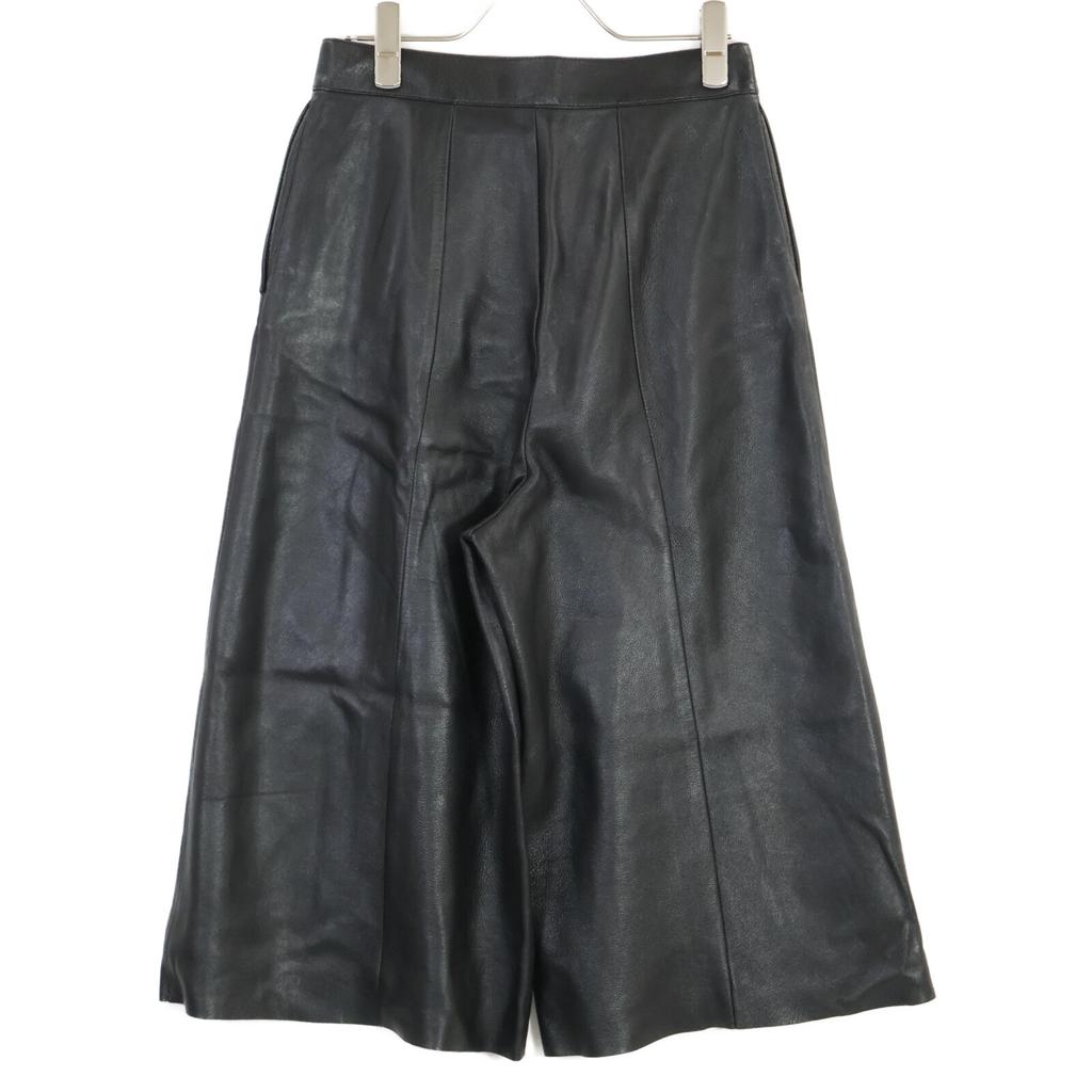 Celine [Domestic Regular] 2G013978E Phoebe Period Lamb Leather Cropped Wide Pants/ Bottoms 36 blackUsed