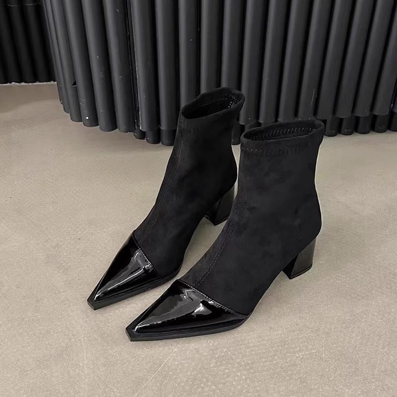 Fashion Vintage Thick Heel Pointed Toe Women Ankle Boots Autumn Winter Ladies Shoes Elegant Slip On Slim Short Booties