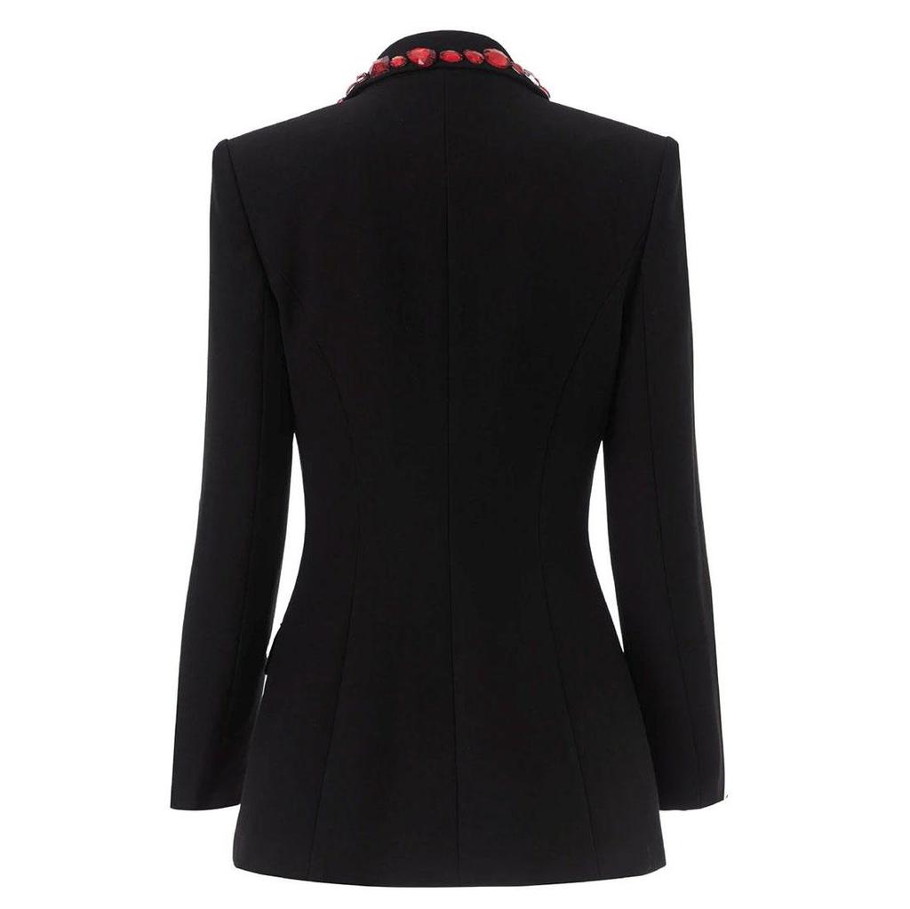 1 Piece Luxury Red Bead Decoration Women's Black Slim Fit Suit European American Fashionable Party Sparkling Blazer Femmes Blazer Mujer