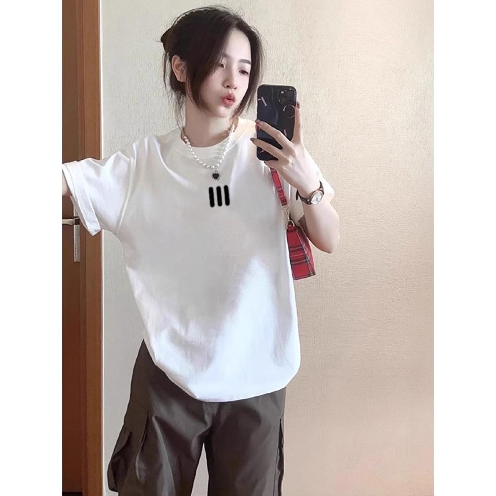 Minimalist cotton front shoulder crew neck short top summer loose student short sleeve basic casual T-shirt women's bottoming shirt