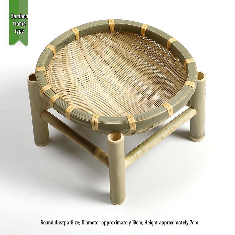 Handmade Bamboo Woven Basket Set - Round Winnowing Basket and Snack Plate for Hotel or Restaurant Use