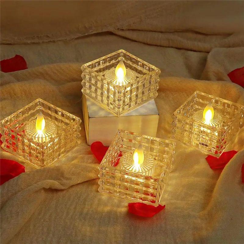 AEE4-Candle Lights 6Pcs Cube Led Tea Lights Candles Electric Flameless Candles Fake Home Decorations For Wedding Halloween