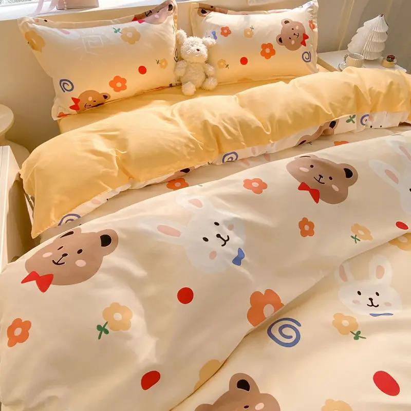 Girls Boys Gift Bedding Set Cute Bear Duvet Cover Set With Zipper Pink Heart Bed Sheet Pillowcases No Filler Twin Queen Size