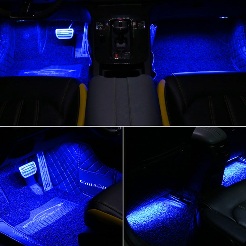 Car Interior Ambient Foot Strip Car Atmosphere Decorative Lamp with USB Wireless Remote Music APP Control Auto RGB LED Light