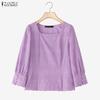 ZANZEA Women Casual Square Collar Summer 3/4 Sleeve Patchwork Blouse