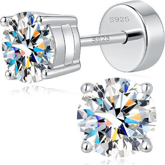 Impalsory Moissanit Flachrückige Steckerohrringe für Damen, Schraubverschluss Knorpel und Ohrläppchen Ohrringe, 925 Sterlingsilber Hypoallergen D Farbe VVS1