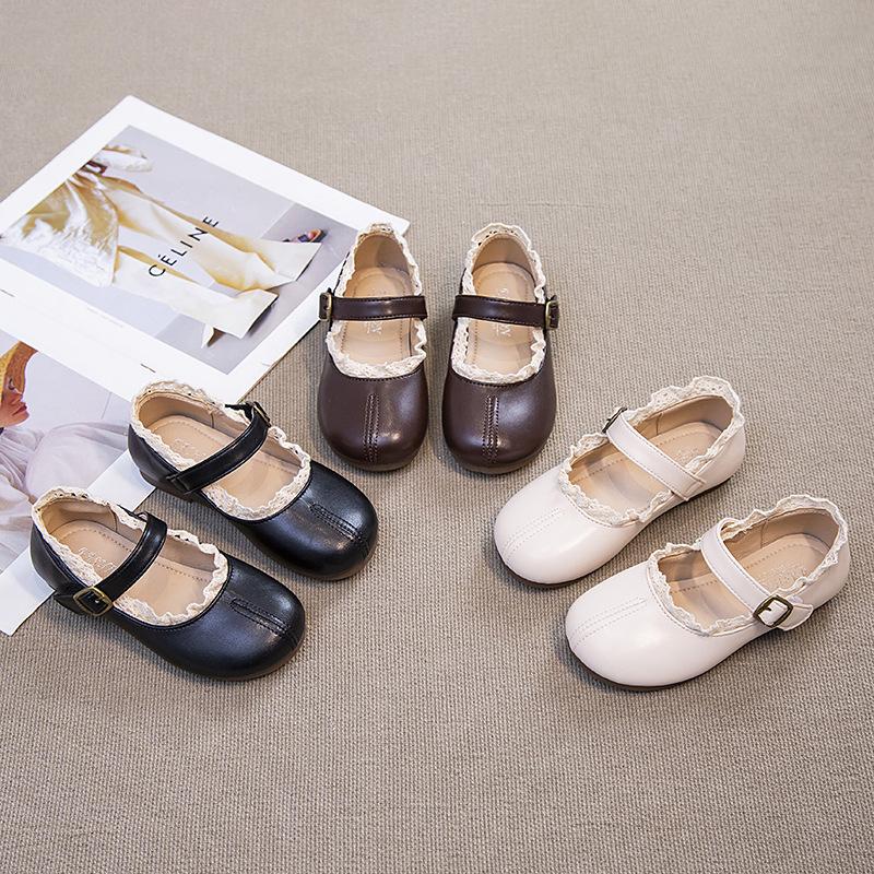 [New Autumn Winter Girls Princess Shoes Soft Sole Anti Slip Casual Comfort Kids Leather Flats