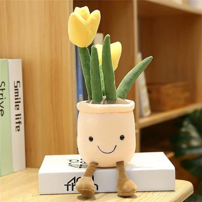 Stuffed Plushie Pillow Decoration Tulip Plush Toy 35cm Flower Pot Soft Fluffy Toy Succulent Plants Friend Throw Pillow Multicolor