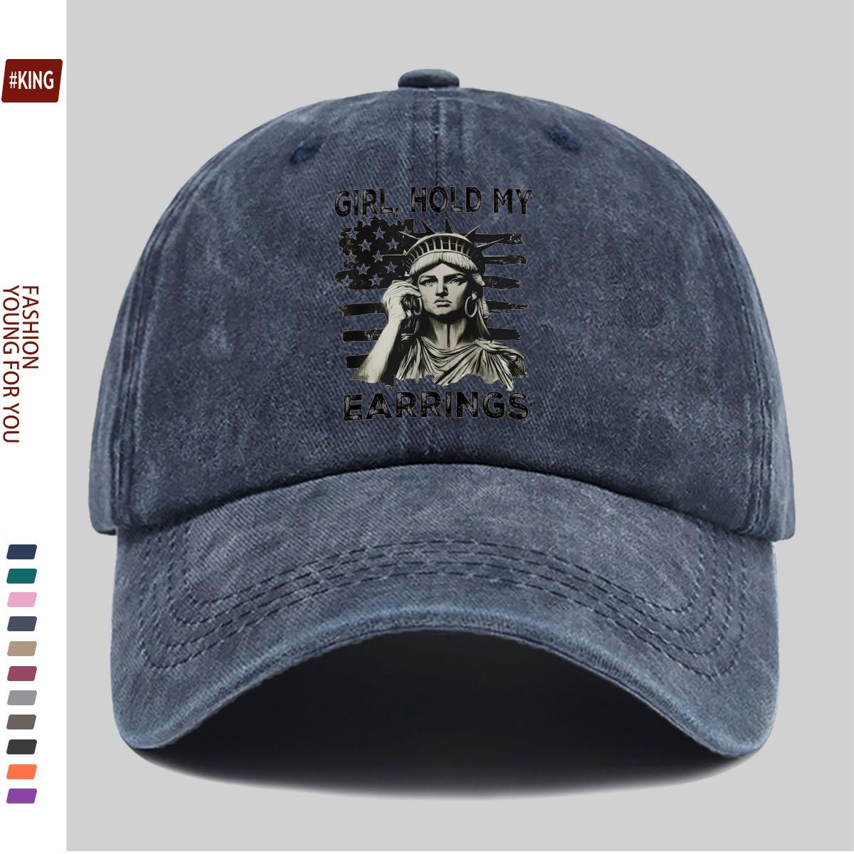 Liberty Hold My Earrings Washed Baseball Cap Cotton Distressed Adjustable Outdoor Sun Hat One Size