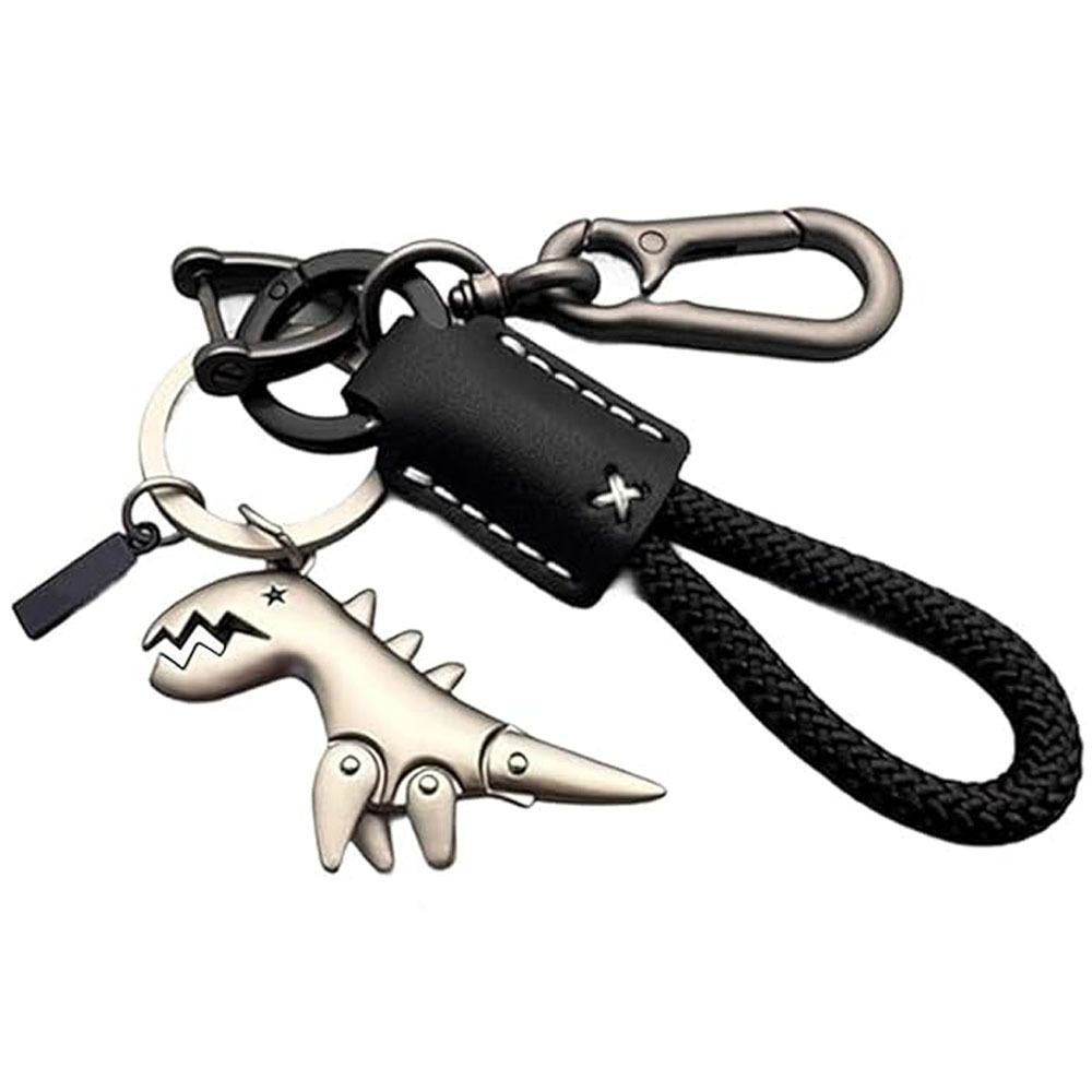 New Leather Dinosaur Keychain Durable Aluminum Alloy Dinosaur Keyring Jewelry Accessories Hand-Woven Handbag Keychain Women Men