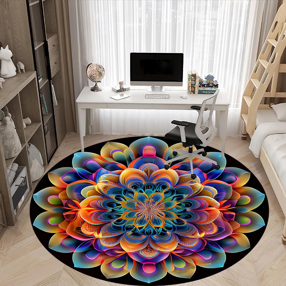 1pc Colorful Mandala Pattern Chair Carpet for Office Non-Slip, Machine Washable Rug for Office - Holiday DecorMachine Made yy25102900