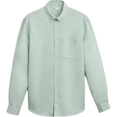 Solid Color Comfortable Casual Long Sleeve Shirt Men Shirts Light-Green 1063407-512