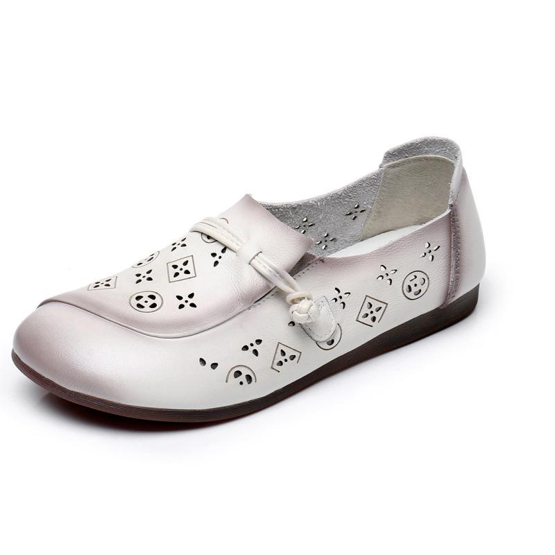 Fashion GKTINOO Summer Genuine Leather Flats New Fashion Women Shoes Woman For Mom Women's Comfortable Handmade Pregnant Hollow Sandals