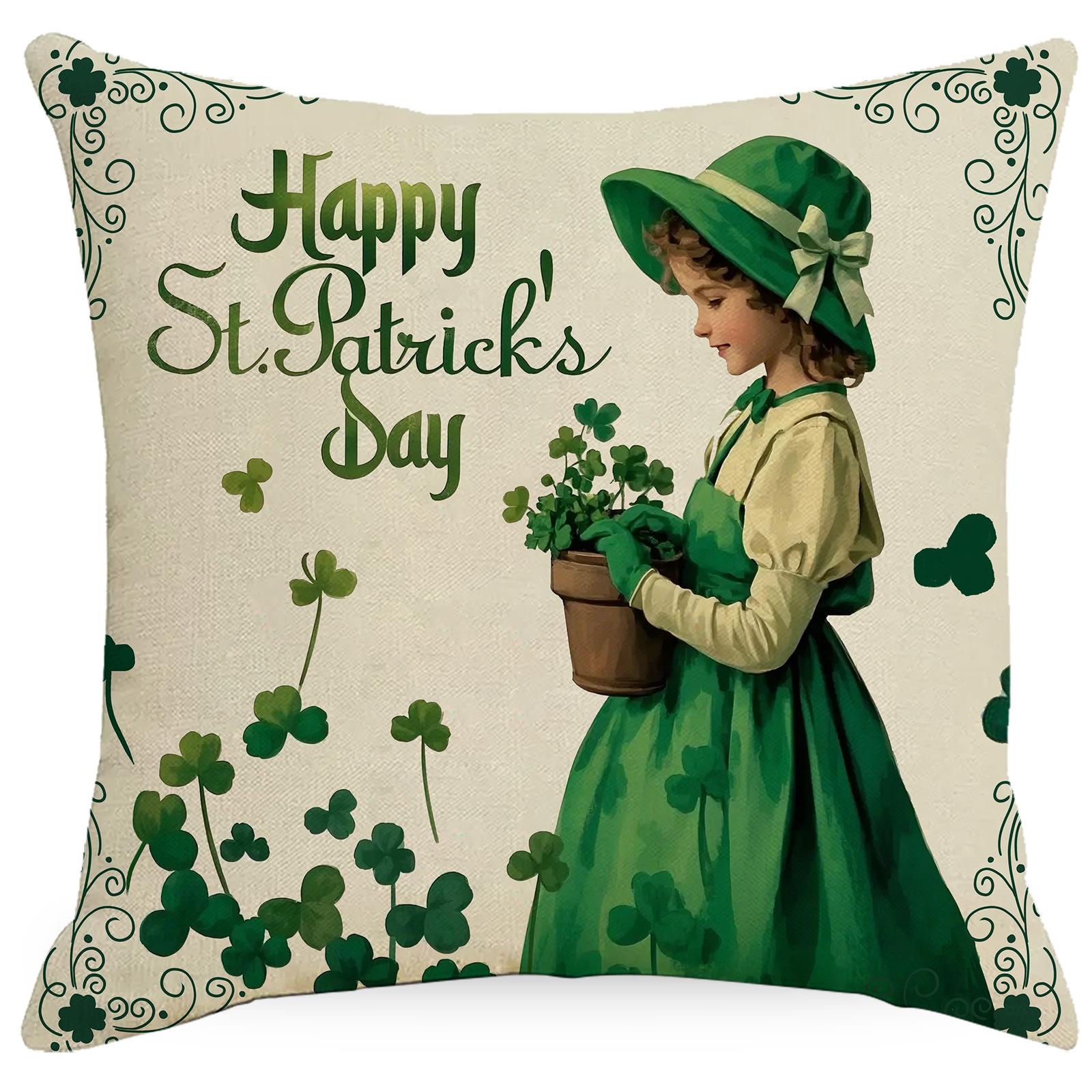 

St. Patrick s Day Push Pillow Case Linen Green Lucky Push Pillow Case Sofa Pillow Case 45 * 45Cm