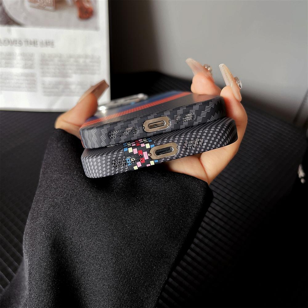 Luxury Magnetic Carbon Fiber Kevlar Pattern for Magsafe Case for iPhone 15 14 Plus 13 12 11 Pro Max Camera Protection PC Cover