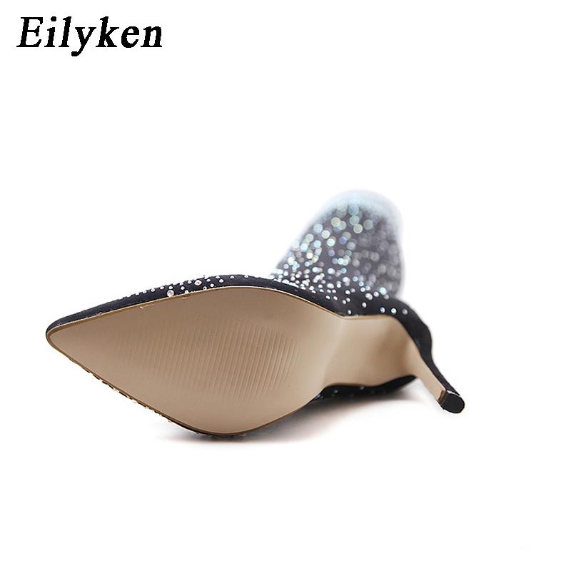 Fashion Eilyken Design Fashion Pointed Toe Bling Over Knee Boots Crystal Long Women Thigh High Heel Sexy Club Sock Botas Mujer