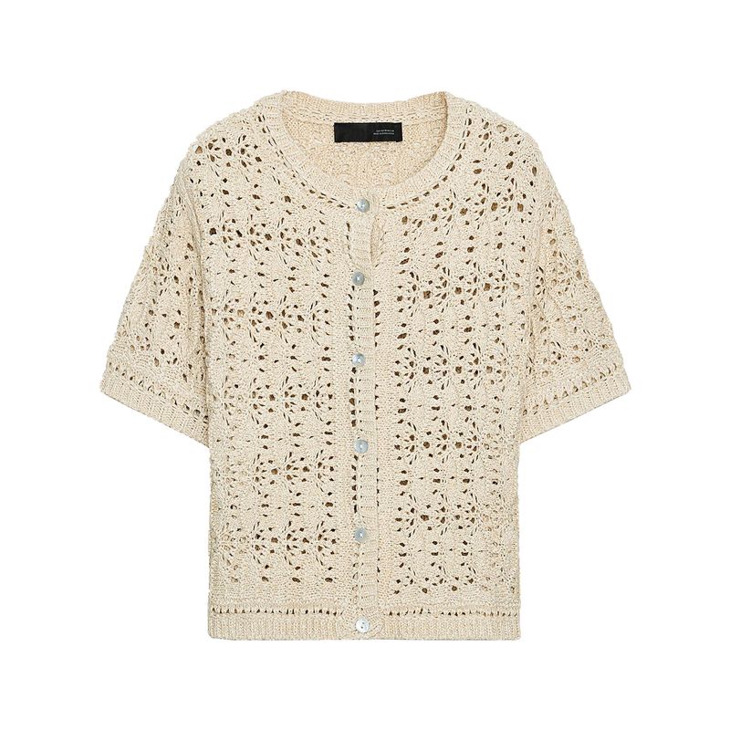 Zaprha 2025 Summer New Sweet Style Versatile Hollow Knitted round Neck Short sleeve Cardigan Outerwear 8082001