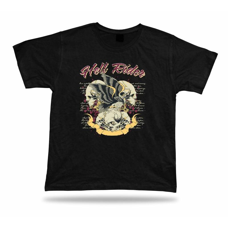 Tshirt Tee Shirt Birthday Gift Idea Hell Rider Retro Eagle Skull Hardcore Script
