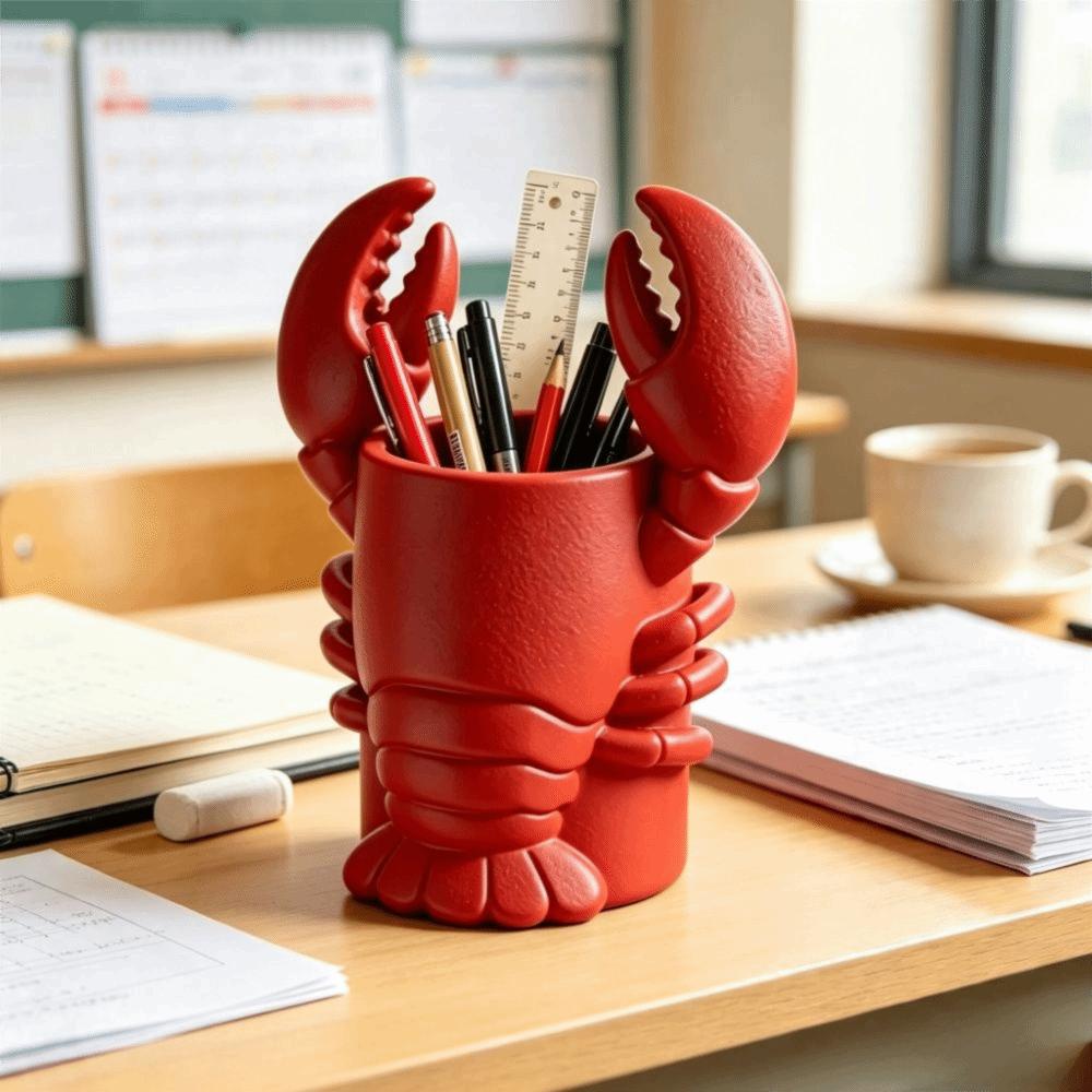 Plastic Lobster-Shaped Pen Holder Novelty Figurine Cosmetic Brush Holder Study Storage