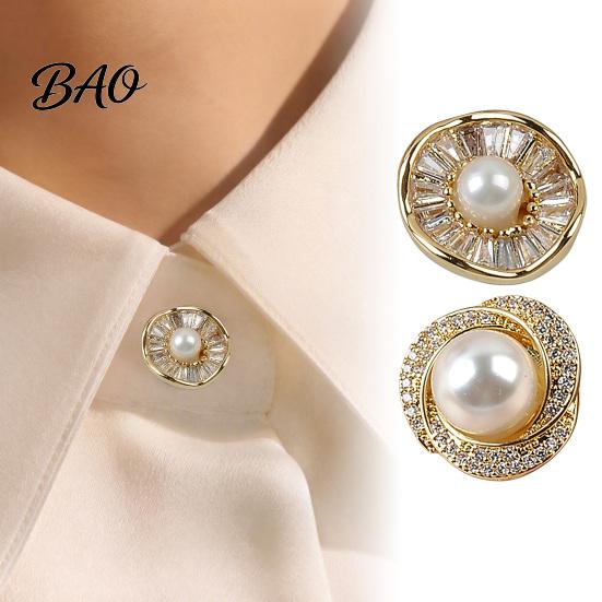 Secure Magnetic Pin Faux Pearl Button Pin, No Sew Safety Anti Exposure Buttons for Scarf Shirts Sweater, Reusable Clothing Decorative Brooch