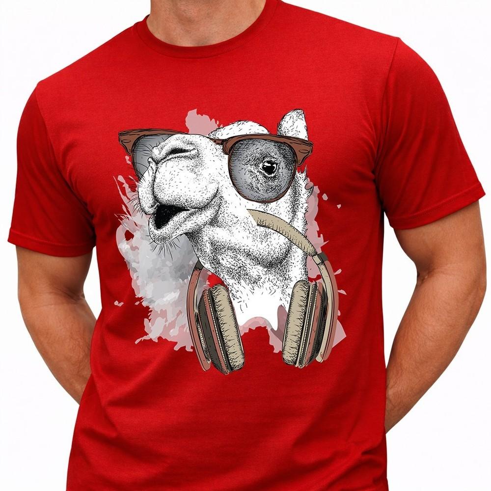 Funny Camel T Shirt Camel With Sunglasses Headphones Graphic Tee Music Lover Top 4XL