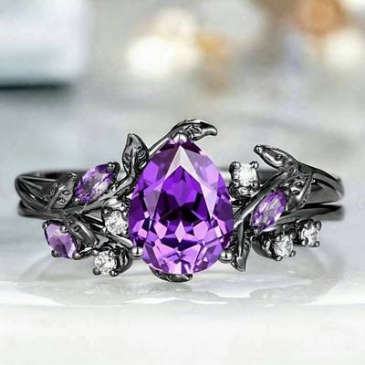 Luxus Europäischer und Amerikanischer Ring Großhandel Lila Topas Naturring, Modischer Wassertropfen Diamantschmuck