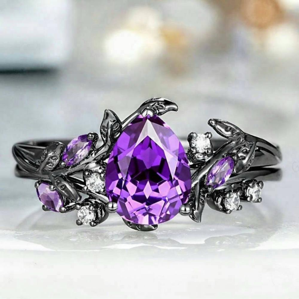 

Роскошное европейское и американское кольцо оптом Кольцо с натуральным фиолетовым топазом, Модные ювелирные изделия с бриллиантами в форме капли воды No. 8