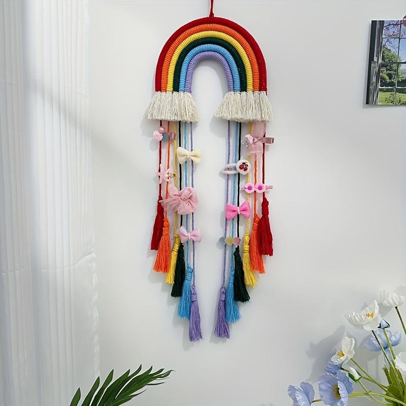 Bohemian Woven rainbow ornaments girl hairpin storage rack wall decoration pendant headdress finishing rack