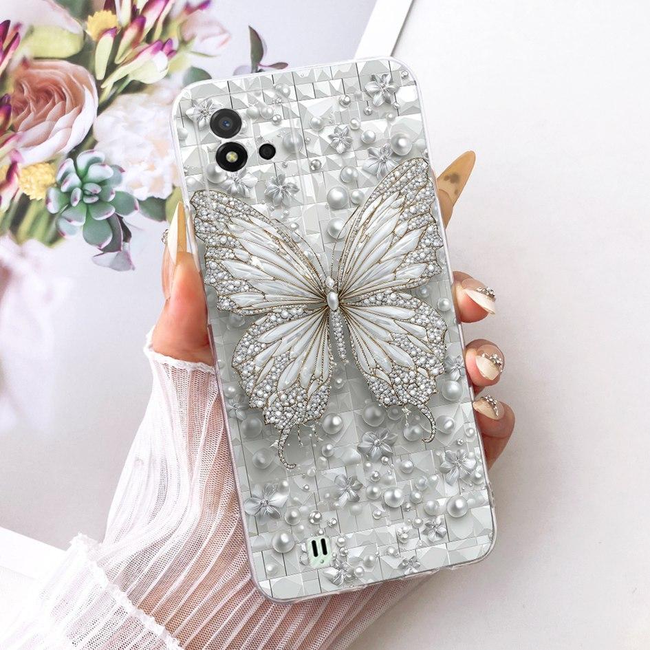 For Realme Narzo 50i Case RMX3235 Fashion Butterfly Soft Clear Silicone Protect Cover For Realme Narzo 50A RMX3430 Narzo50A Capa
