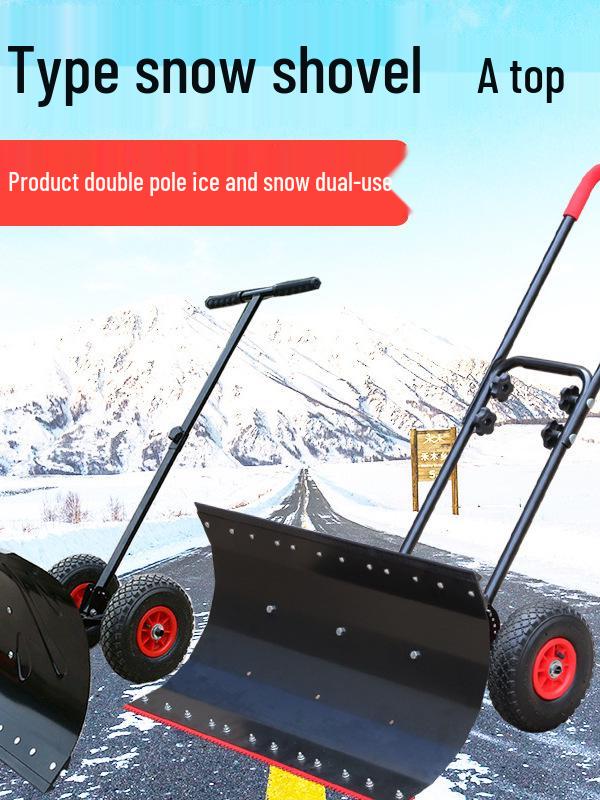 Wheeled Push Snow Shovel - Large Snow Removal Tool