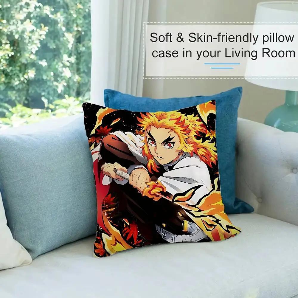 Cool K-kyoujurou Rengoku Pillow Case Cushion Cover Soft Cute Throw Pillow Case For Car Sofa Pillowcase Polyester With Zipper