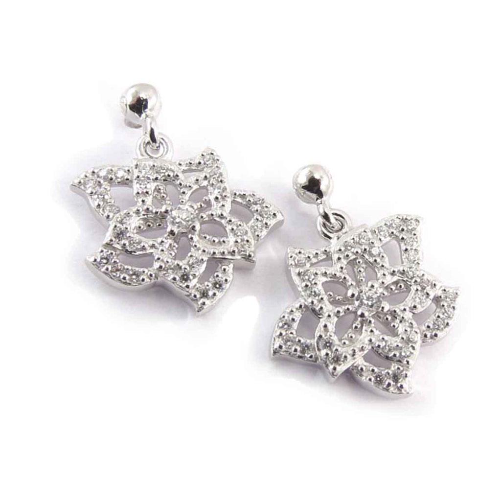 Les Trésors De Lily [J8146] - Kolczyki Srebrne 'Flora' białe srebrzyste (rodowane) - 15x13 mm