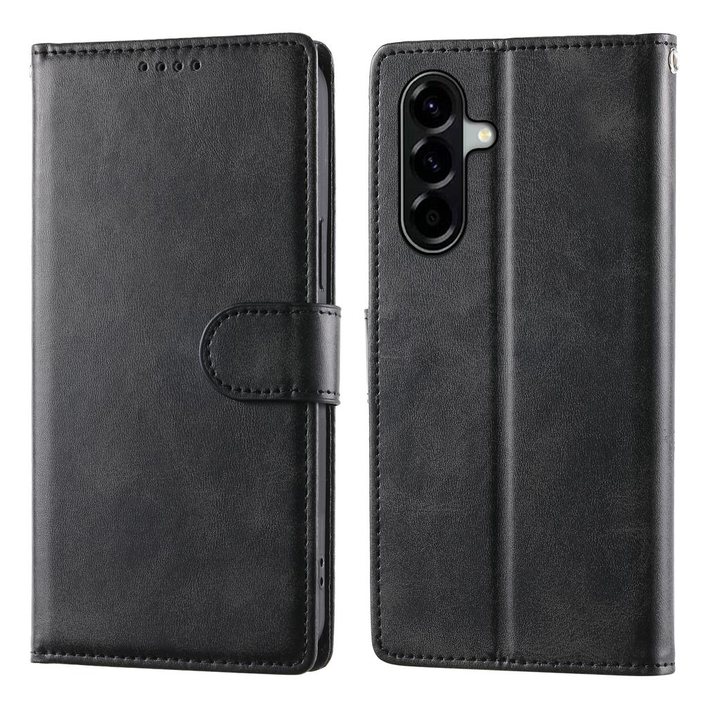 For Samsung Galaxy A56 5G Case Stand Wallet Calf Texture PU Leather Flip Phone Cover with Wrist Strap