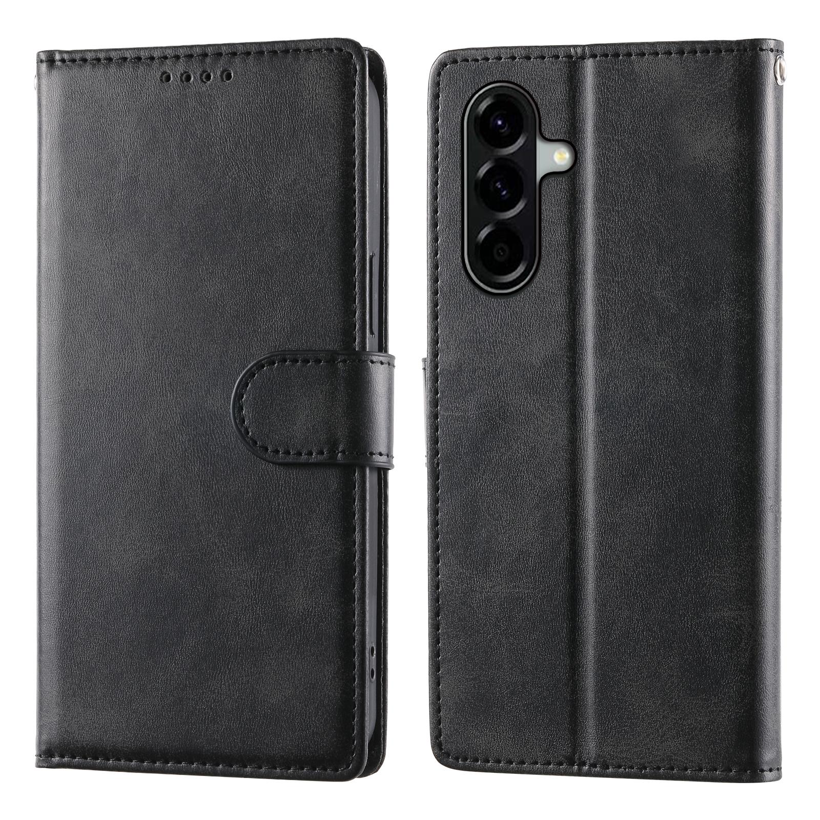 

For Samsung Galaxy A56 5G Case Stand Wallet Calf Texture PU Leather Flip Phone Cover with Wrist Strap