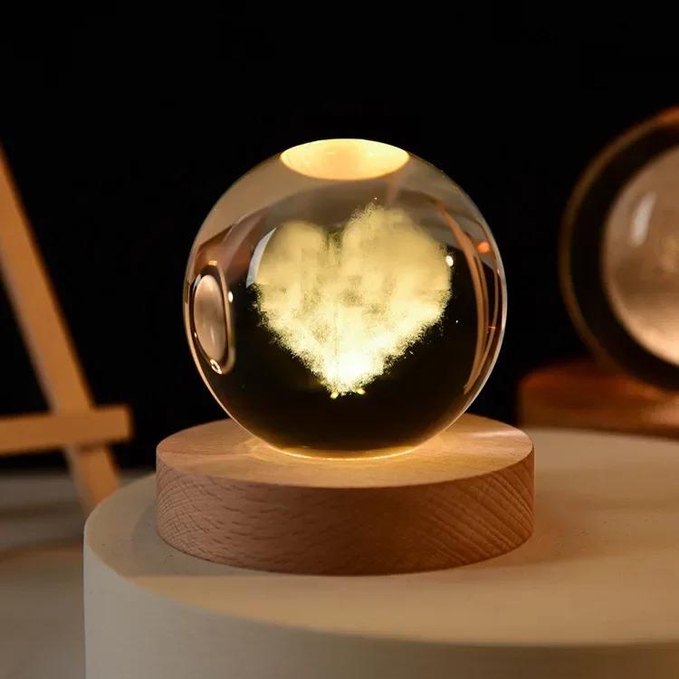 

6cm 3D Crystal ball Crystal Planet Night Light Laser Engraved Solar System Globe Astronomy Birthday Gift Home Desktop Decoration 6cm no base