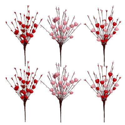 6 adet Yapay Kalp Yemiş Çubukları Sevgililer Günü Tatili Dekoratif Kalp Yemiş Sapları Dalları için