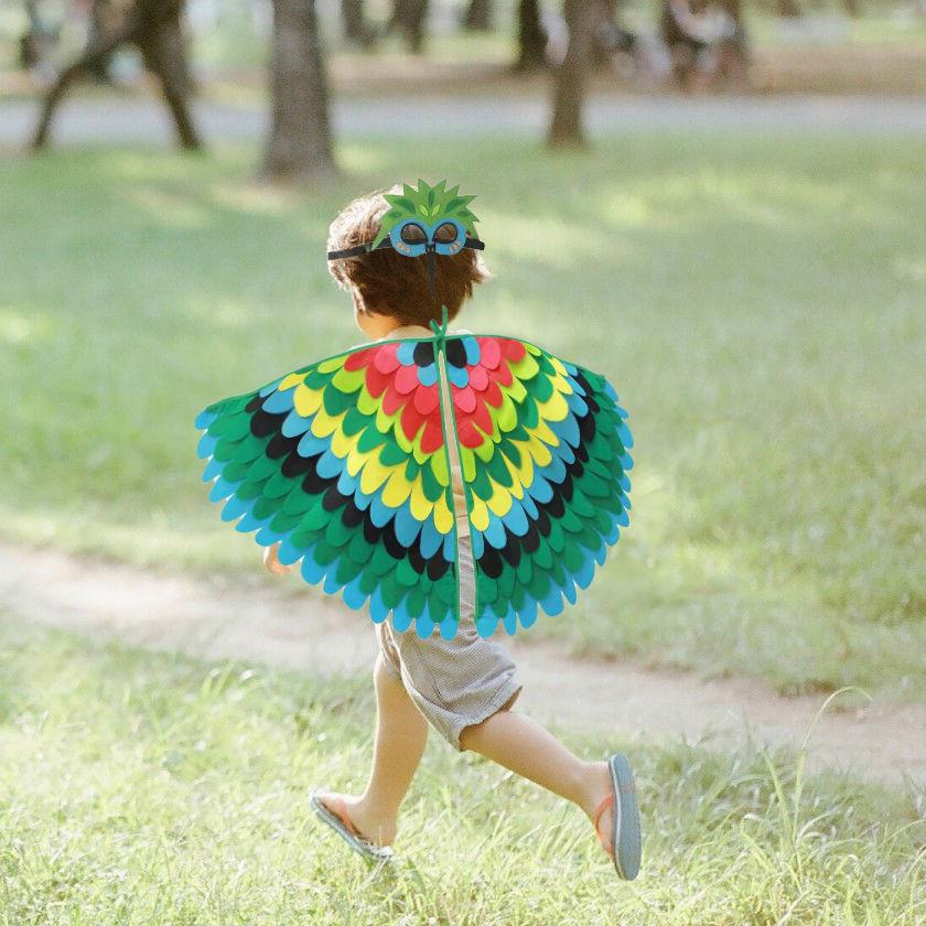 Bird Cosplay Costume Stage Performance Owl Peacock Wings Bird Felt Cape with Mask for Girls Boys Halloween Party Cloak