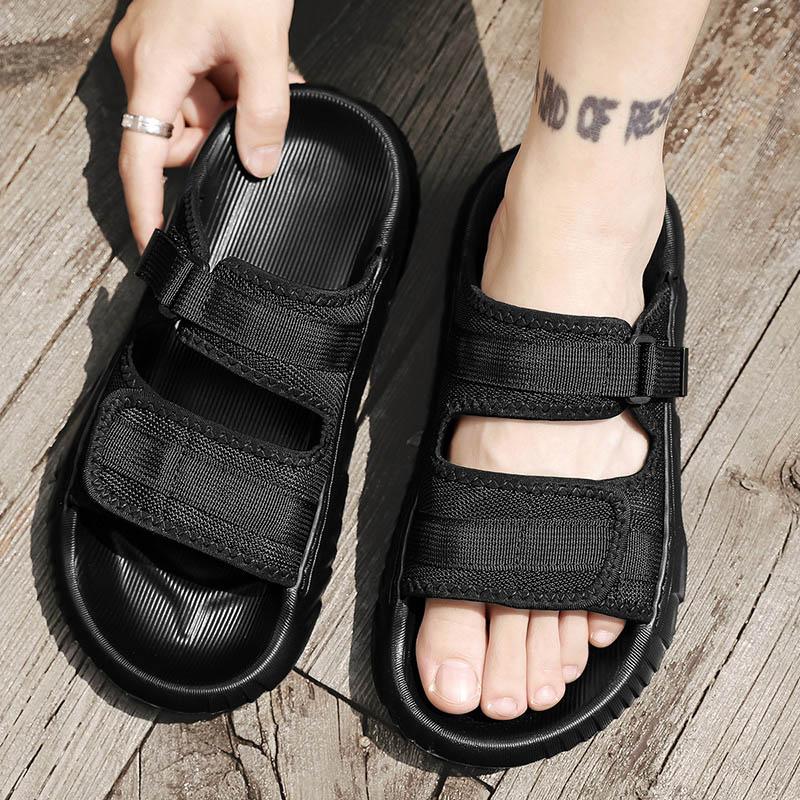 Modne męskie sandały płaskie sandały letnie outdoorowe antypoślizgowe dezodoryzujące kapcie plażowe rekreacyjne podeszwa PVC materiał siatkowy buty codzienne 2025