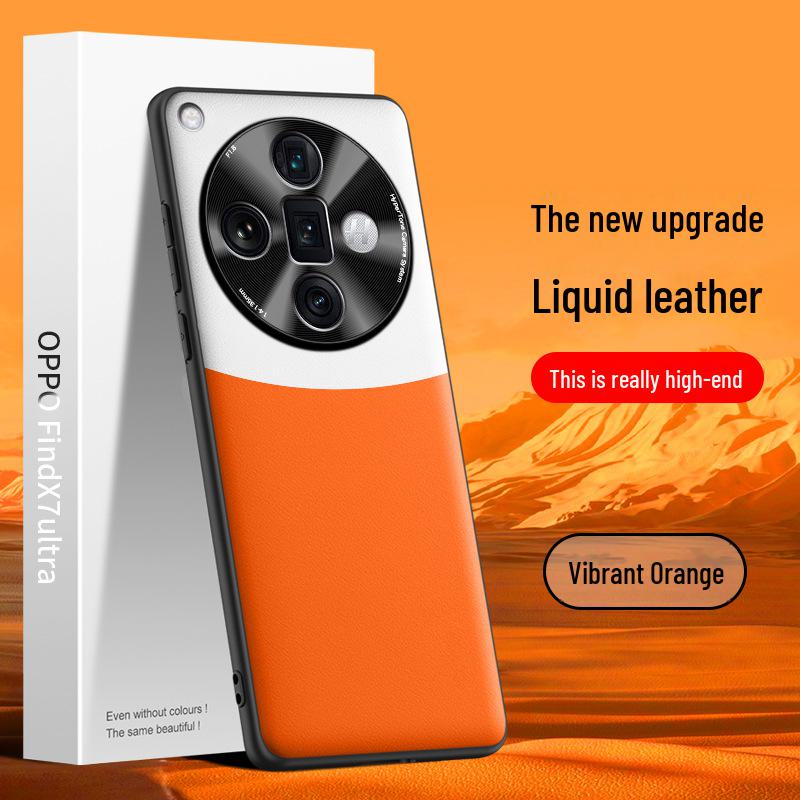 Liquid Leather Protective Cover for Oppo Find X7 Ultra Mobile Phone, Anti-fall Design, Ships As One Piece.
