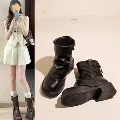 Autumn Martin Boots British New Folded Knight Boots Thick-soled Pant Tube Boots Pile Boots Lunfeng Short Boots