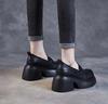 Fashion 7.5CM Genuine Leather Shoes Cow Thick Soled Women Moccasins Mary Jane British Platform Wedge Comfy Rubber Slip On Spring Summer